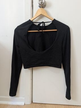 H&M Black Long Sleeve Crop Top with Back Tie Detail